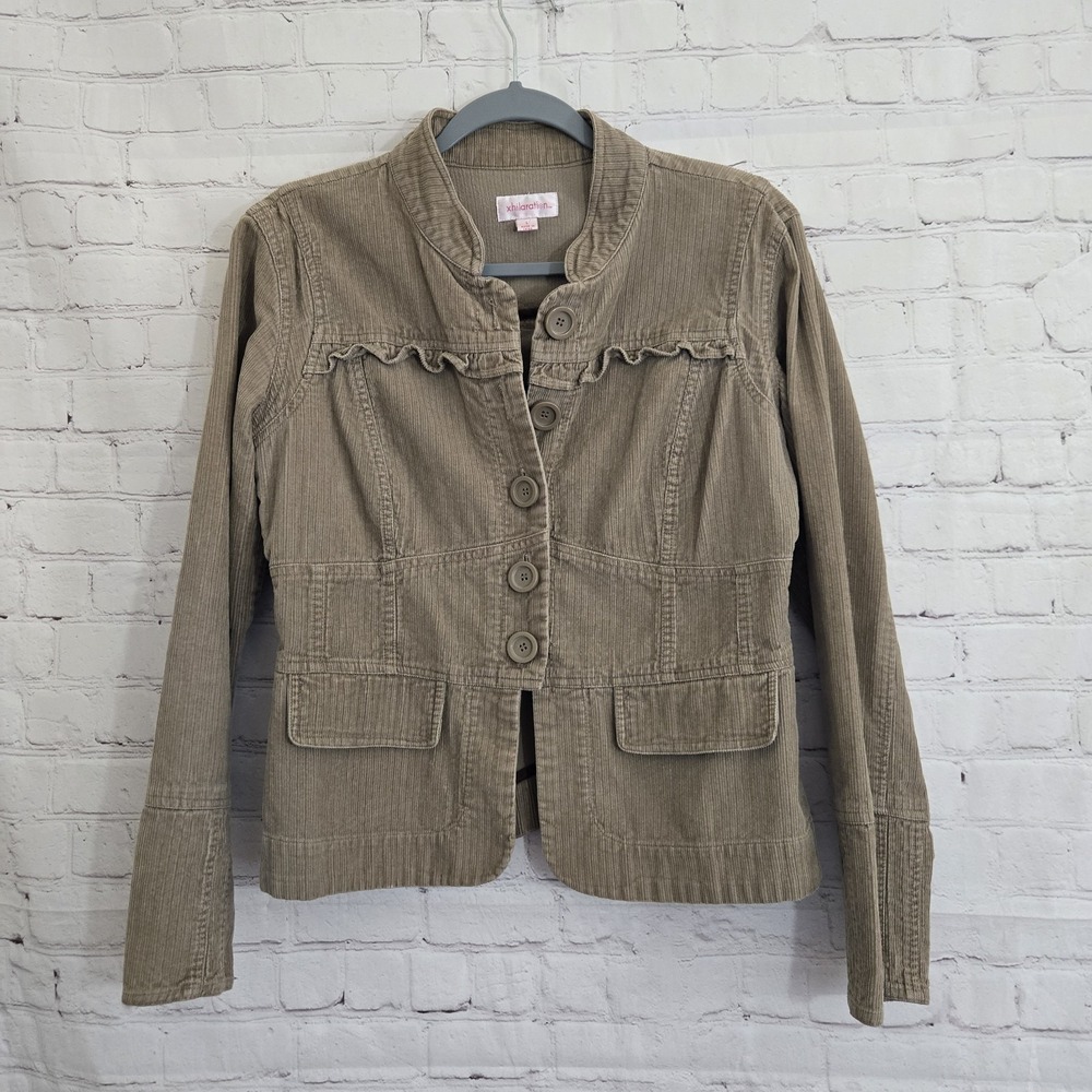 Xhilaration Vtg Y2k Corduroy Blazer Jacket Sz L High neck military 2000s